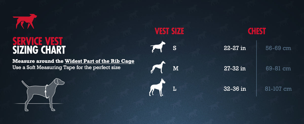 Professional - Service Vest sizing chart