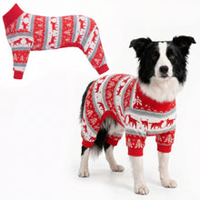 Dog wearing Christmas Comfort Pajamas, size Large, full body coverage from chest to legs