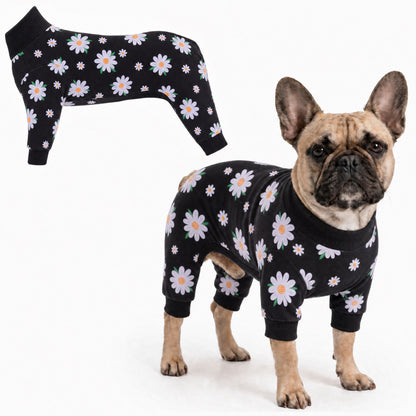 Dog wearing Daisy Bloom Comfort Pajamas, size Medium, full body coverage from chest to legs