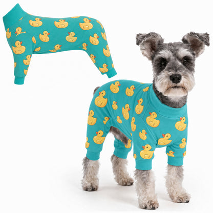 Dog wearing Duck Splash Comfort Pajamas, size X-Large, full body coverage from chest to legs
