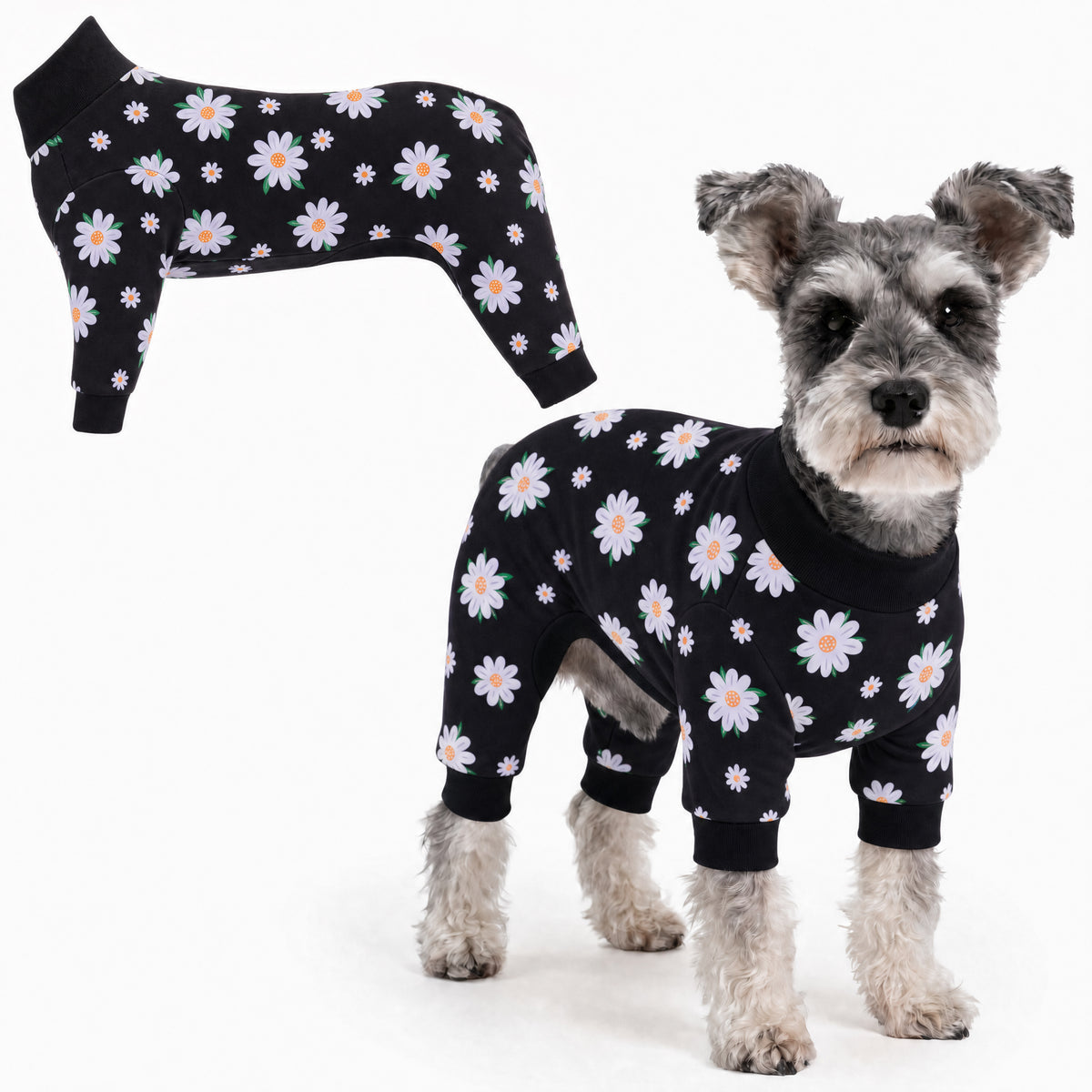Dog wearing Daisy Bloom Comfort Pajamas, size X-Large, full body coverage from chest to legs