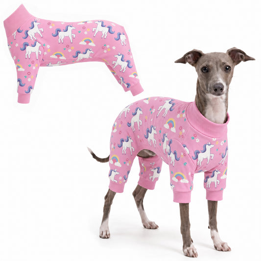 Dog wearing Unicorn Magic Comfort Pajamas, size X-Small, full body coverage from chest to legs