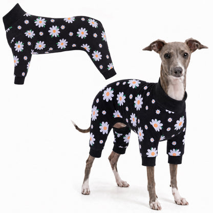 Dog wearing Daisy Bloom Comfort Pajamas, size X-Small, full body coverage from chest to legs