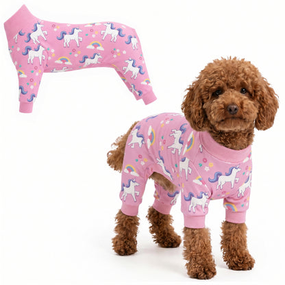 Dog wearing Unicorn Magic Comfort Pajamas, size XX-Small, full body coverage from chest to legs