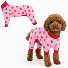Dog wearing Strawberry Pop Comfort Pajamas, size XX-Small, full body coverage from chest to legs
